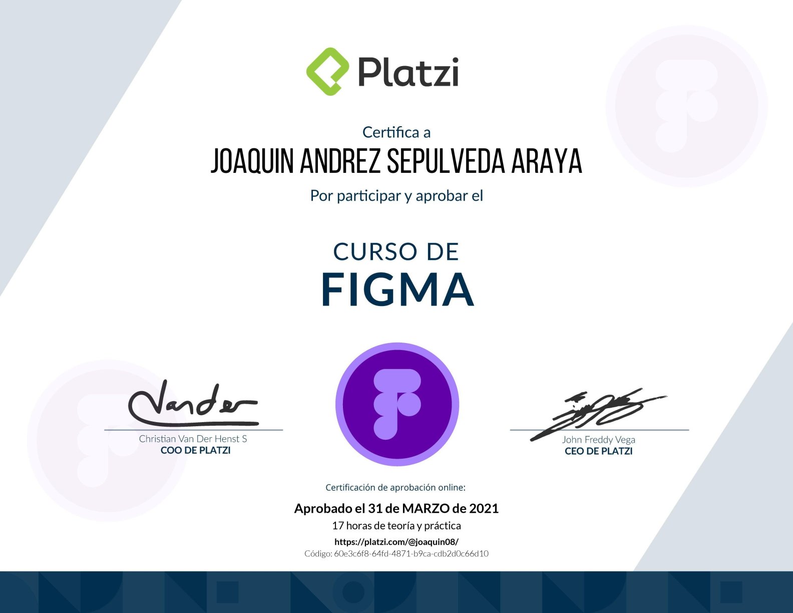 Figma certificate from Platzi Academy